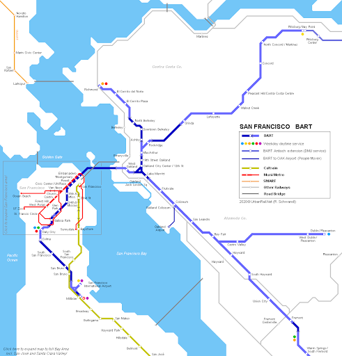 200 miles - 8 Million people covered via BART, AC Transit, MUNI